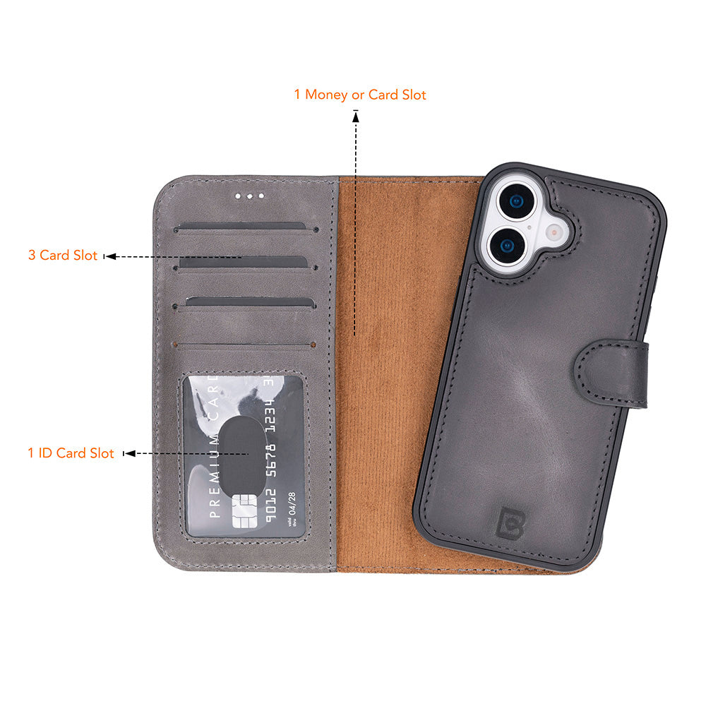Magic iPhone 17 Detachable Genuine Leather Wallet Case