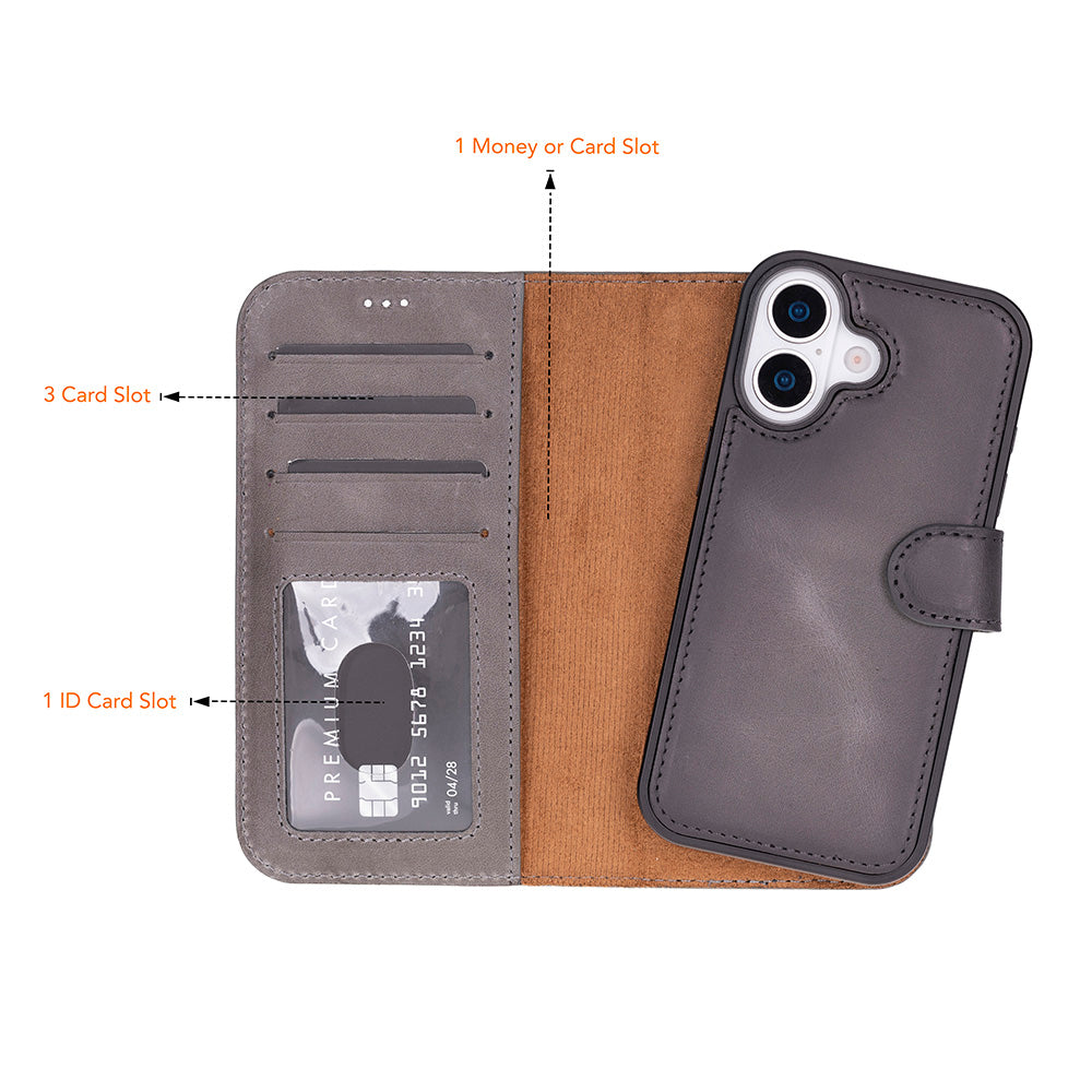 Magic iPhone 17 Genuine Leather Detachable Wallet Case