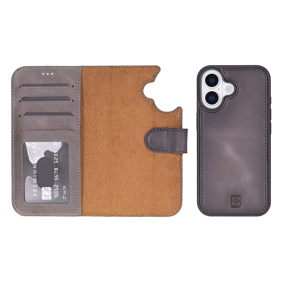 Magic iPhone 17 Detachable Genuine Leather Wallet Case