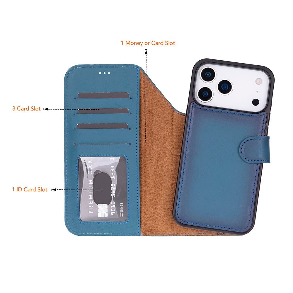 Magic iPhone 17 Pro Detachable Genuine Leather Wallet Case