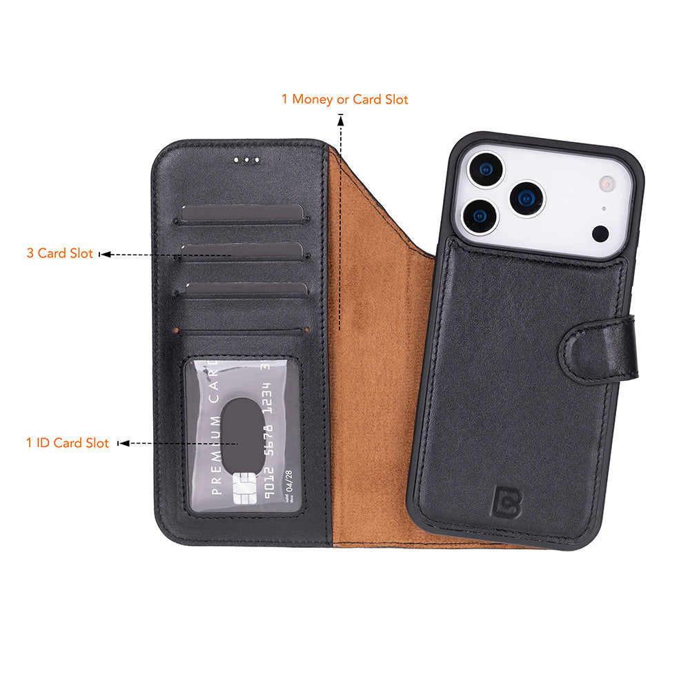 Magic iPhone 17 Pro Detachable Genuine Leather Wallet Case