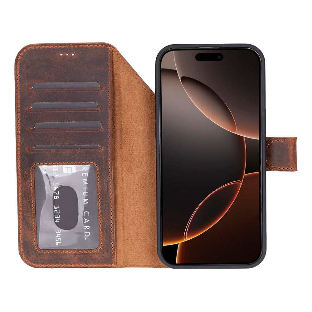 Magic iPhone 17 Pro Genuine Leather Detachable Wallet Case