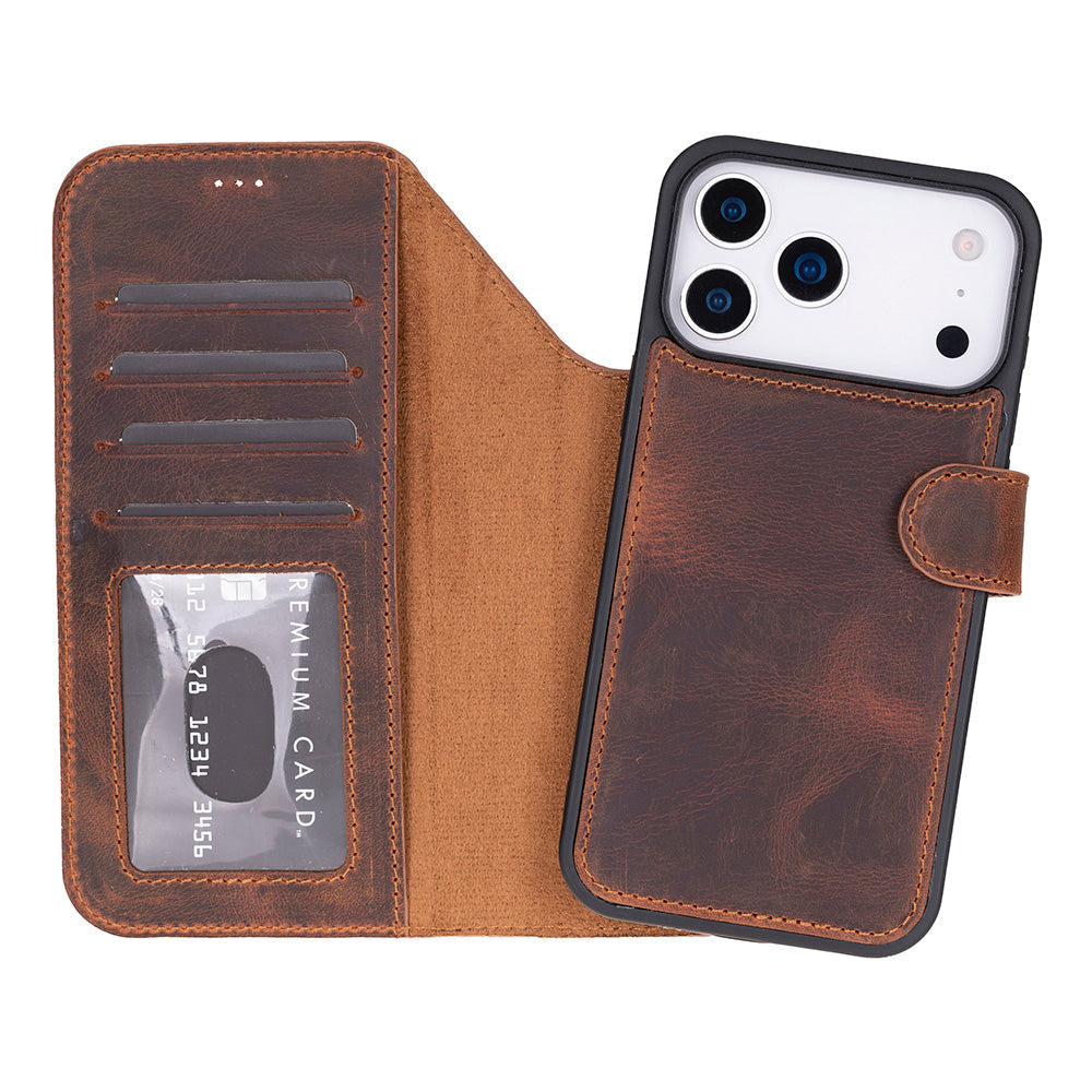 Magic iPhone 17 Pro Genuine Leather Detachable Wallet Case