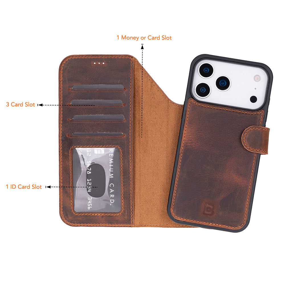 Magic iPhone 17 Pro Detachable Genuine Leather Wallet Case