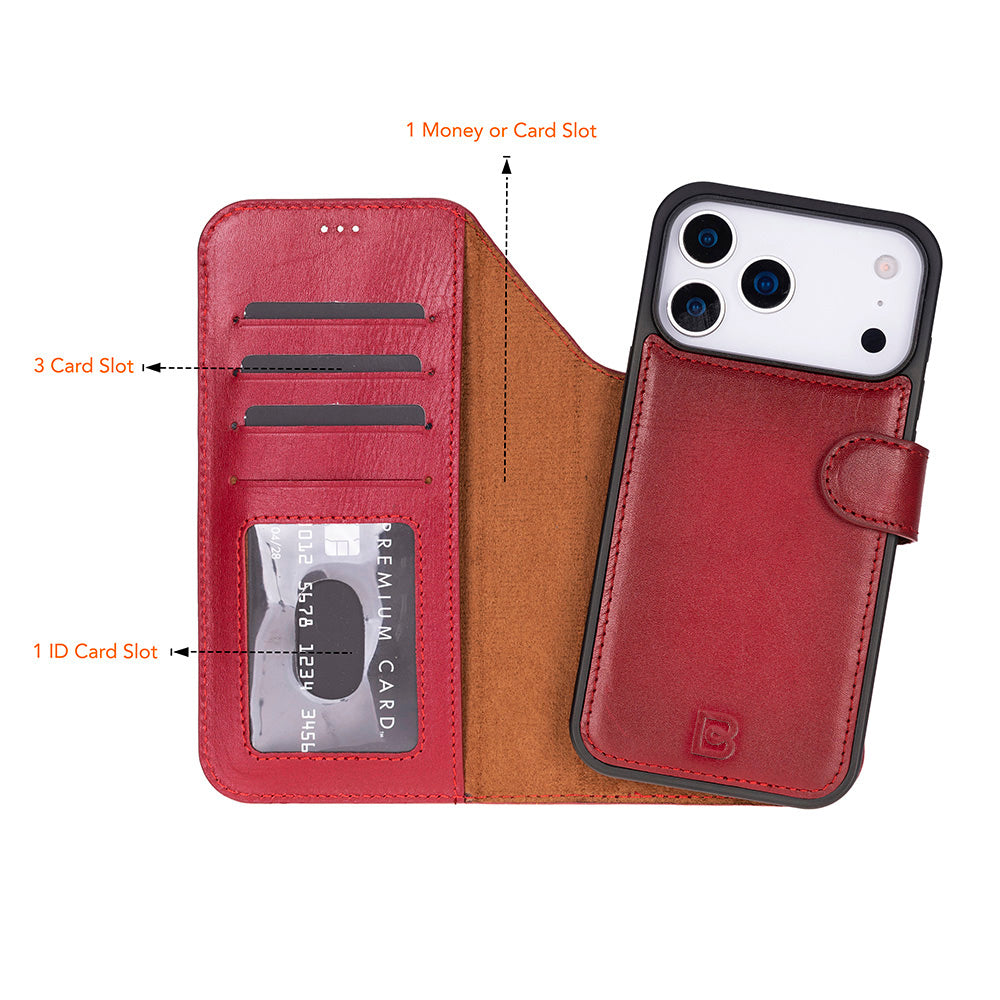 Magic iPhone 17 Pro Detachable Genuine Leather Wallet Case