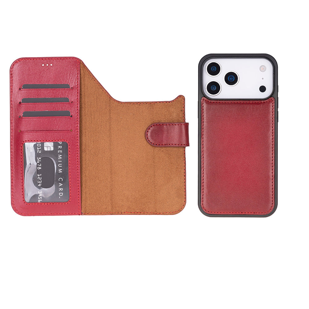 Magic iPhone 17 Pro Max Genuine Leather Detachable Wallet Case