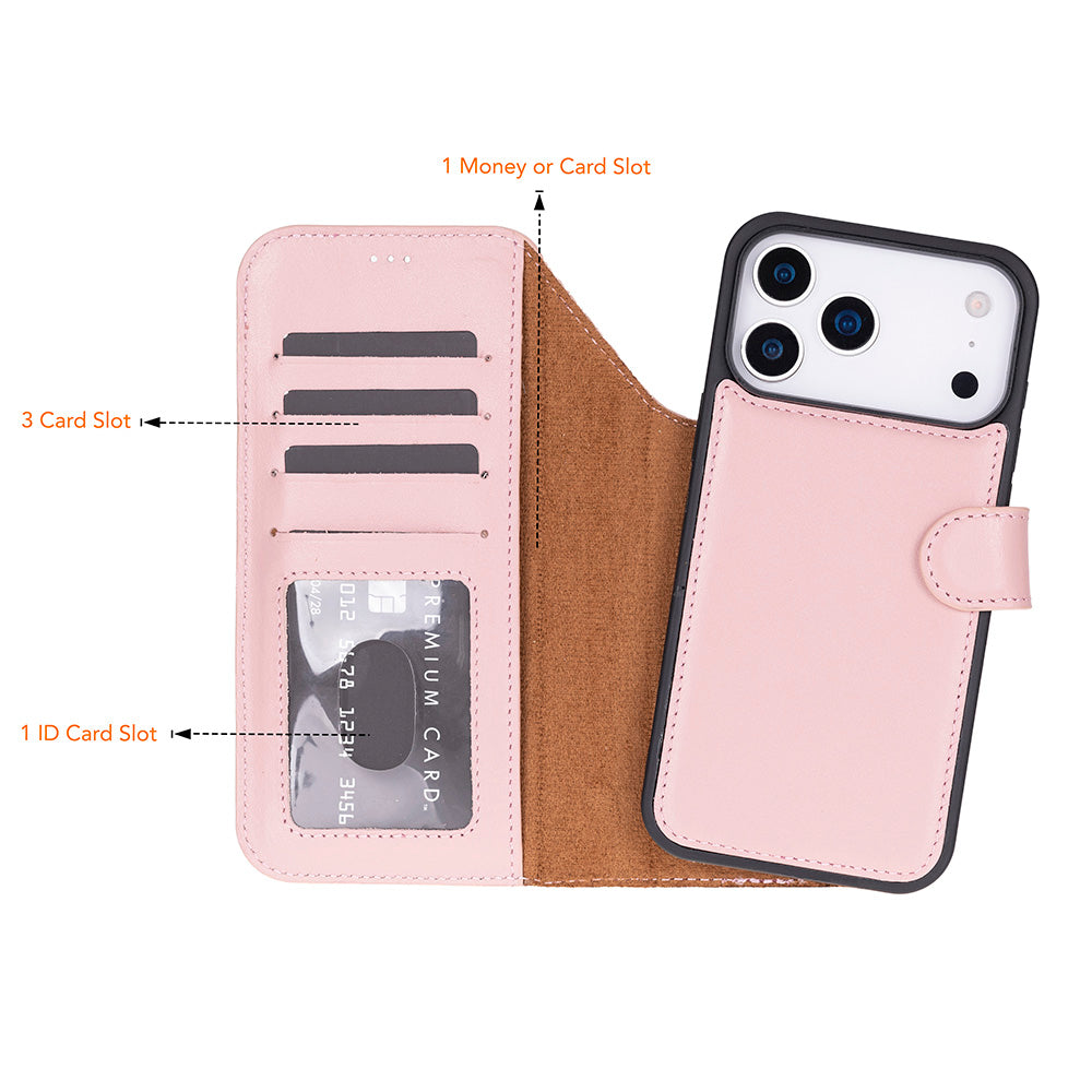Magic iPhone 17 Pro Genuine Leather Detachable Wallet Case