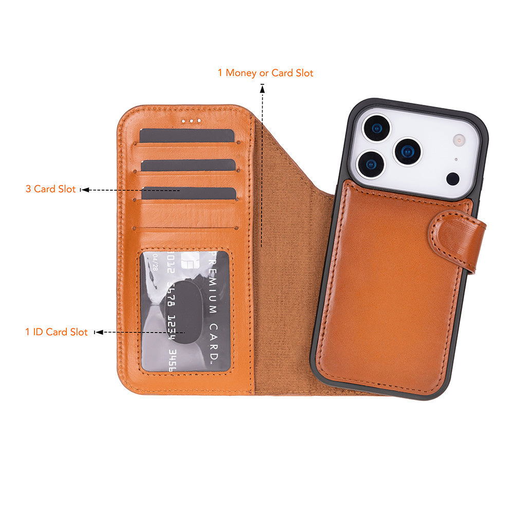 Magic iPhone 17 Pro Genuine Leather Detachable Wallet Case