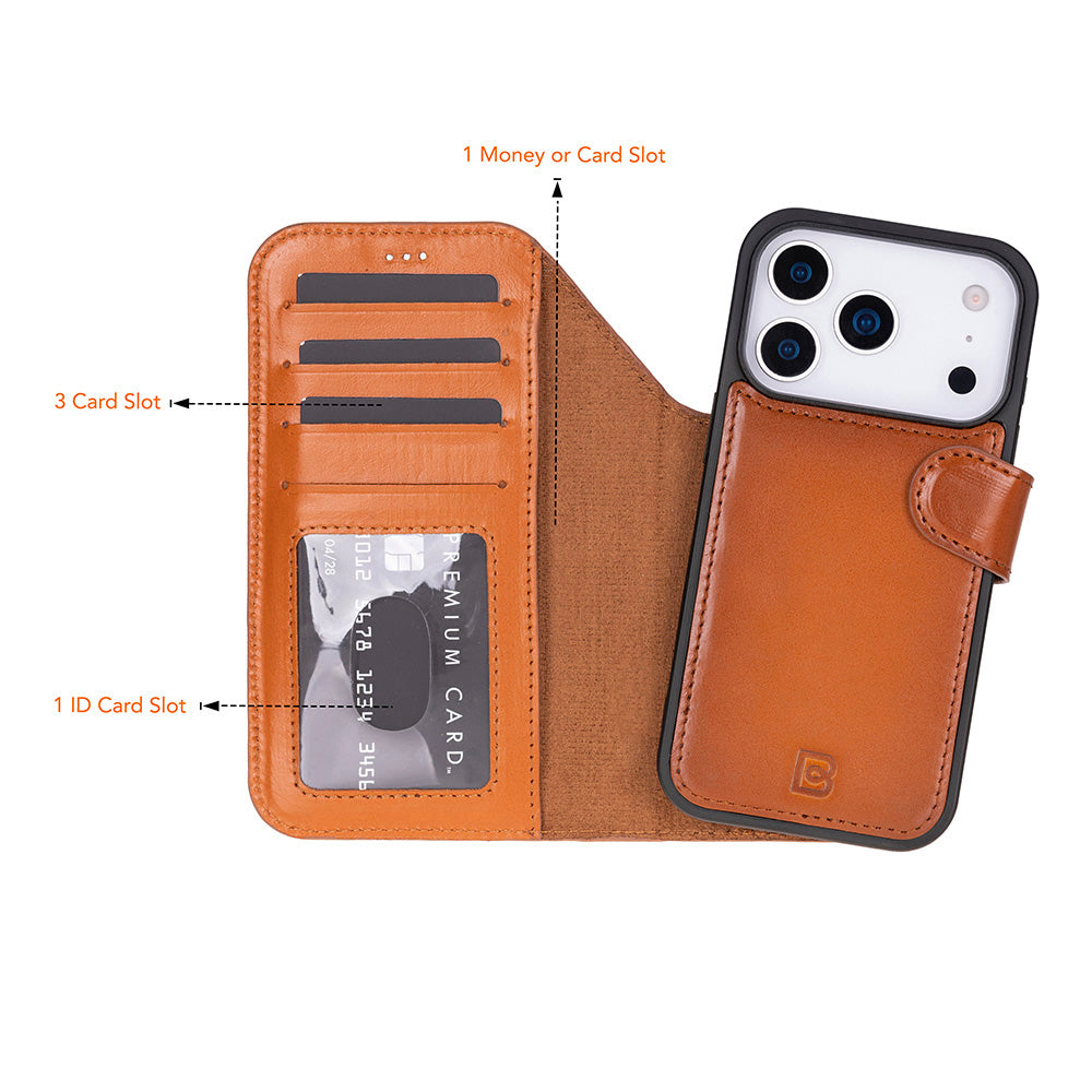 Magic iPhone 17 Pro Detachable Genuine Leather Wallet Case