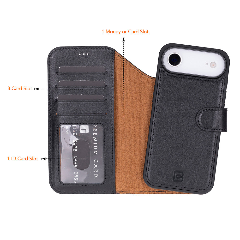 Magic iPhone 17 Air Detachable Genuine Leather Wallet Case