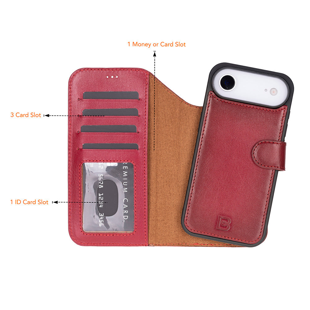 Magic iPhone 17 Air Detachable Genuine Leather Wallet Case