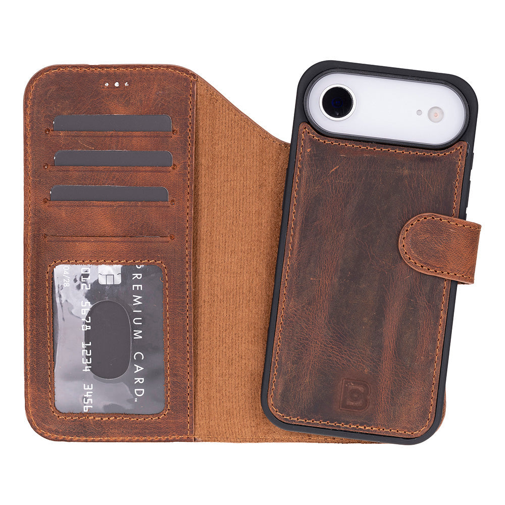 Magic iPhone 17 Air Detachable Genuine Leather Wallet Case