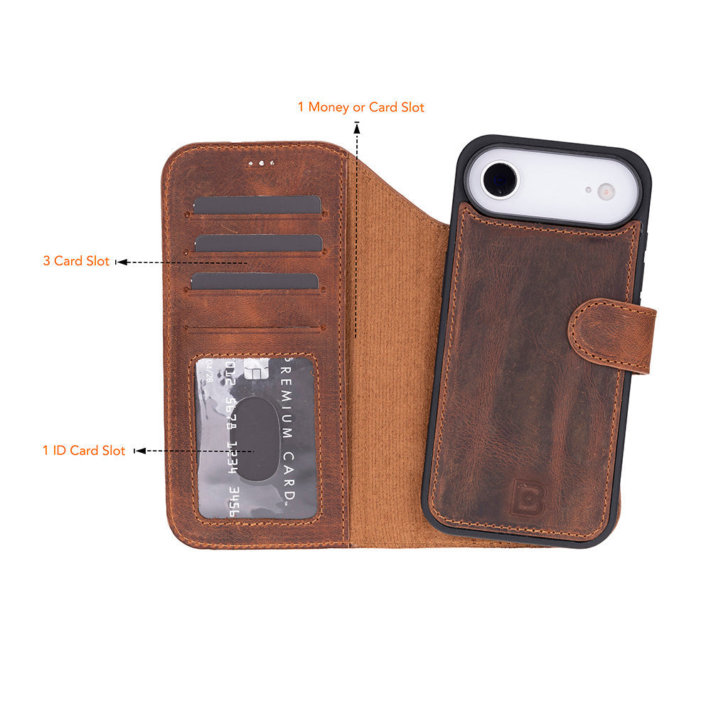 Magic iPhone 17 Air Detachable Genuine Leather Wallet Case