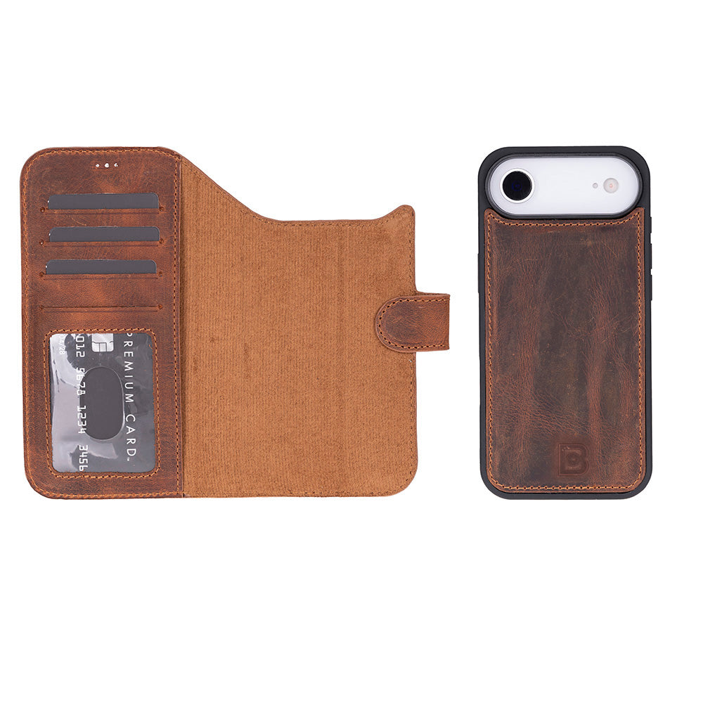 Magic iPhone 17 Air Detachable Genuine Leather Wallet Case