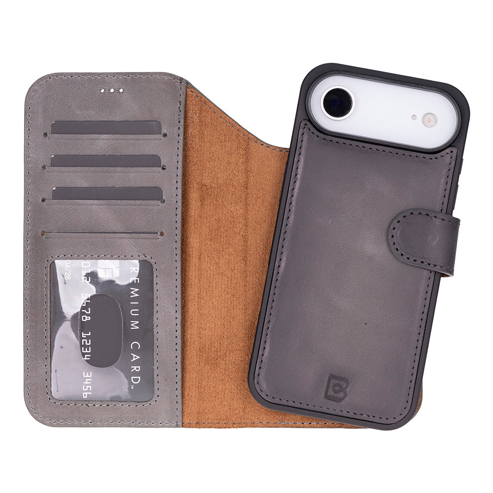 Magic iPhone 17 Air Detachable Genuine Leather Wallet Case
