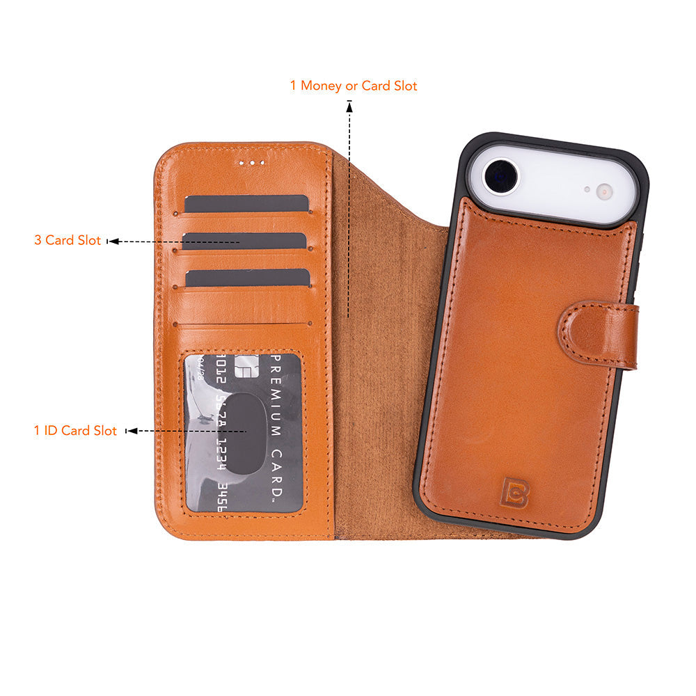 Magic iPhone 17 Air Detachable Genuine Leather Wallet Case