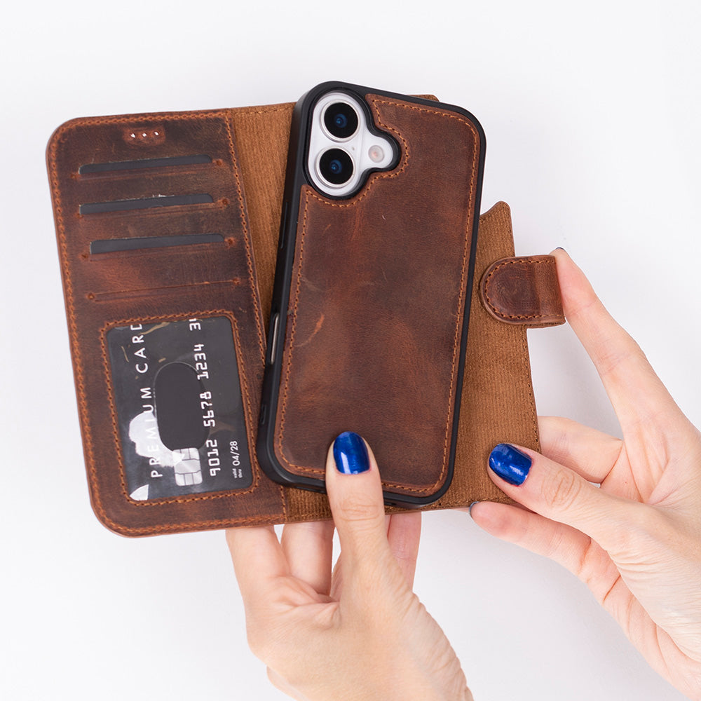 Magic iPhone 17 Detachable Genuine Leather Wallet Case