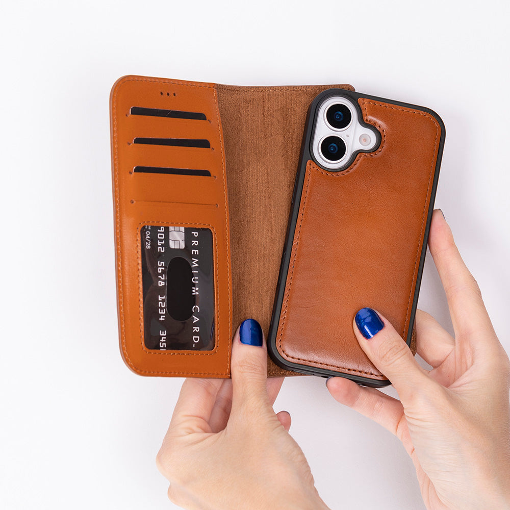 Magic iPhone 17 Detachable Genuine Leather Wallet Case