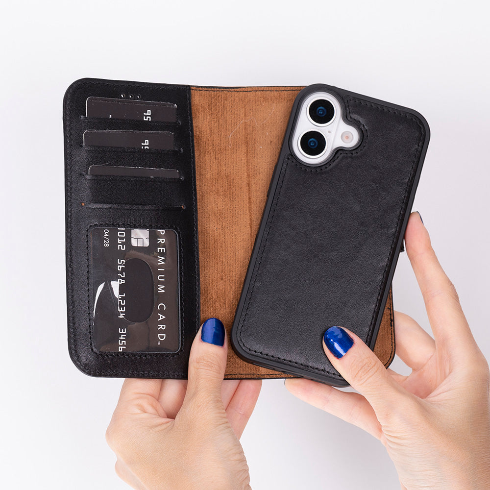 Magic iPhone 17 Detachable Genuine Leather Wallet Case