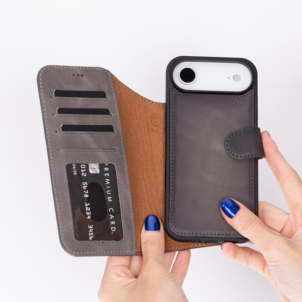 Magic iPhone 17 Air Detachable Genuine Leather Wallet Case