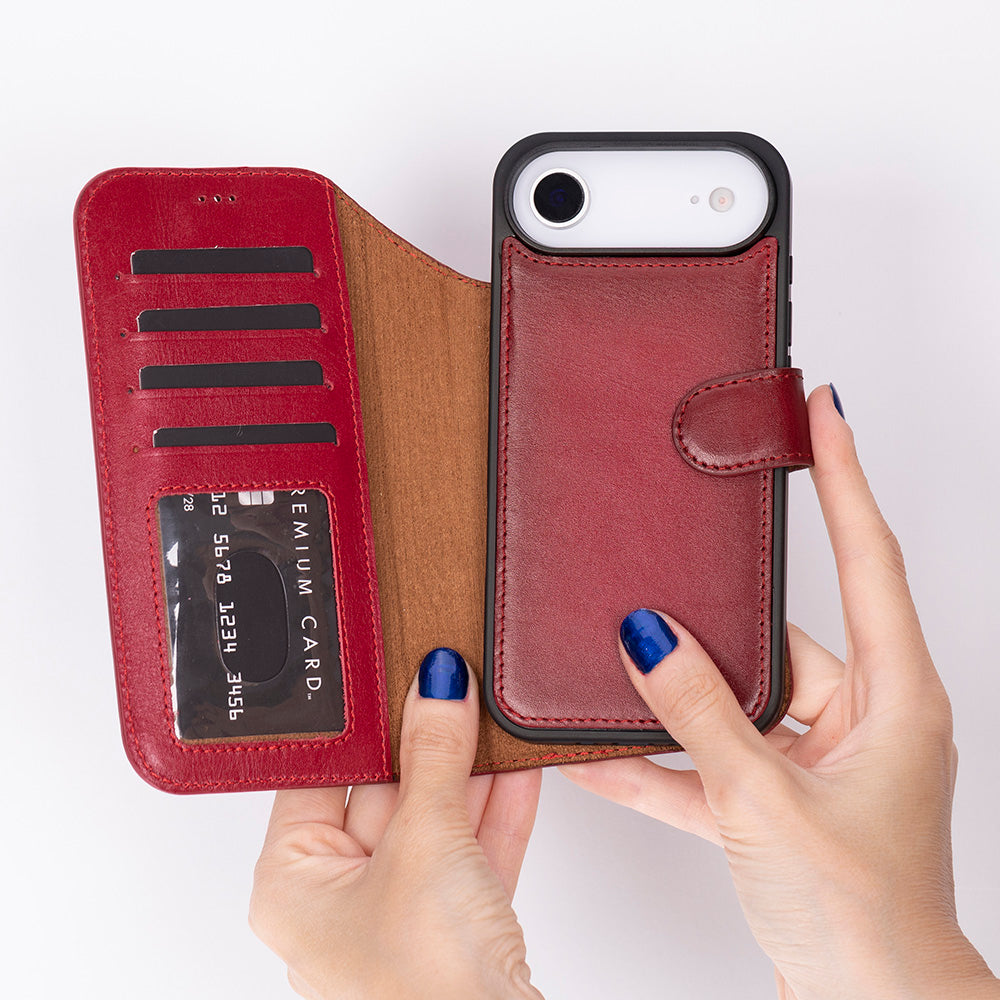 Magic iPhone 17 Air Detachable Genuine Leather Wallet Case