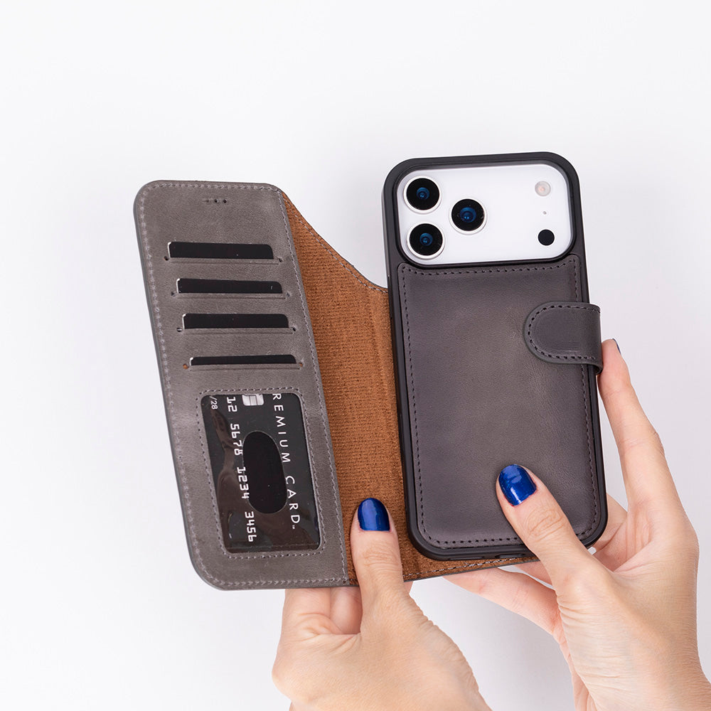 Magic iPhone 17 Pro Genuine Leather Detachable Wallet Case