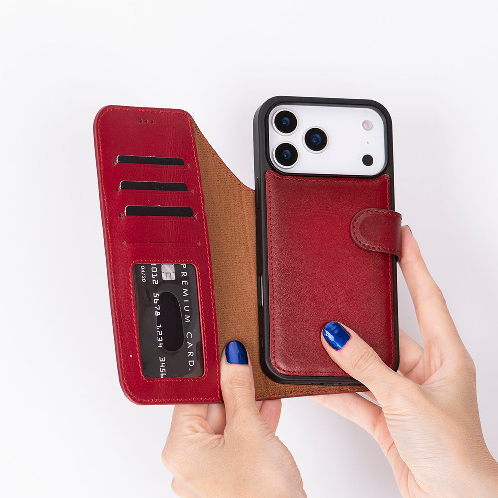 Magic iPhone 17 Pro Genuine Leather Detachable Wallet Case