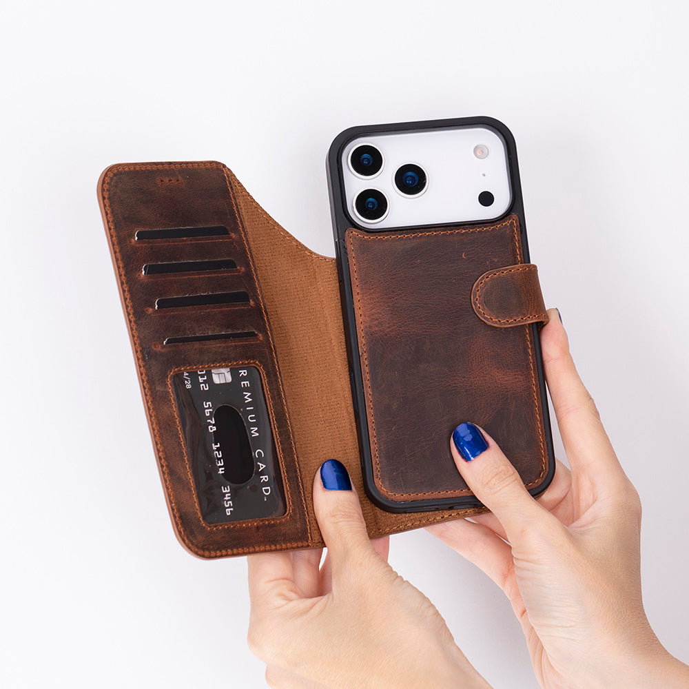 Magic iPhone 17 Pro Detachable Genuine Leather Wallet Case