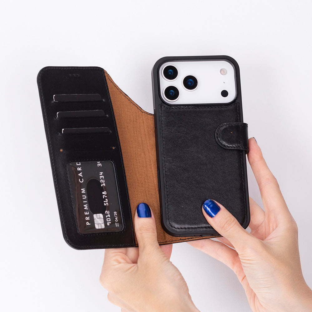Magic iPhone 17 Pro Max Genuine Leather Detachable Wallet Case