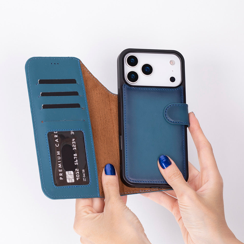 Magic iPhone 17 Pro Detachable Genuine Leather Wallet Case