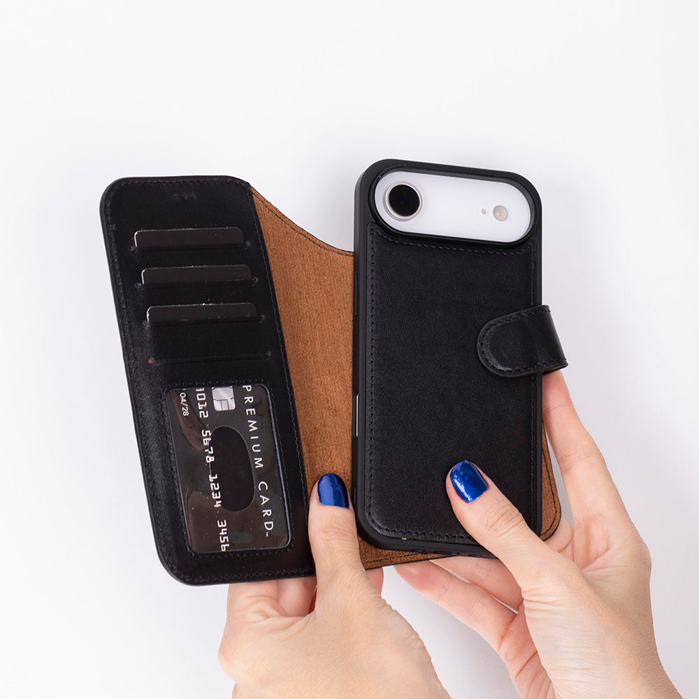 Magic iPhone 17 Air Detachable Genuine Leather Wallet Case