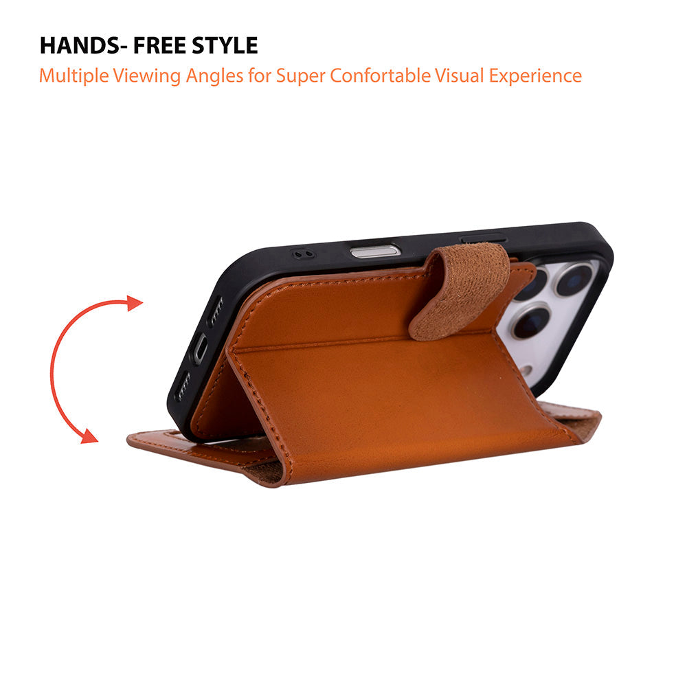 Magic iPhone 17 Pro Detachable Genuine Leather Wallet Case