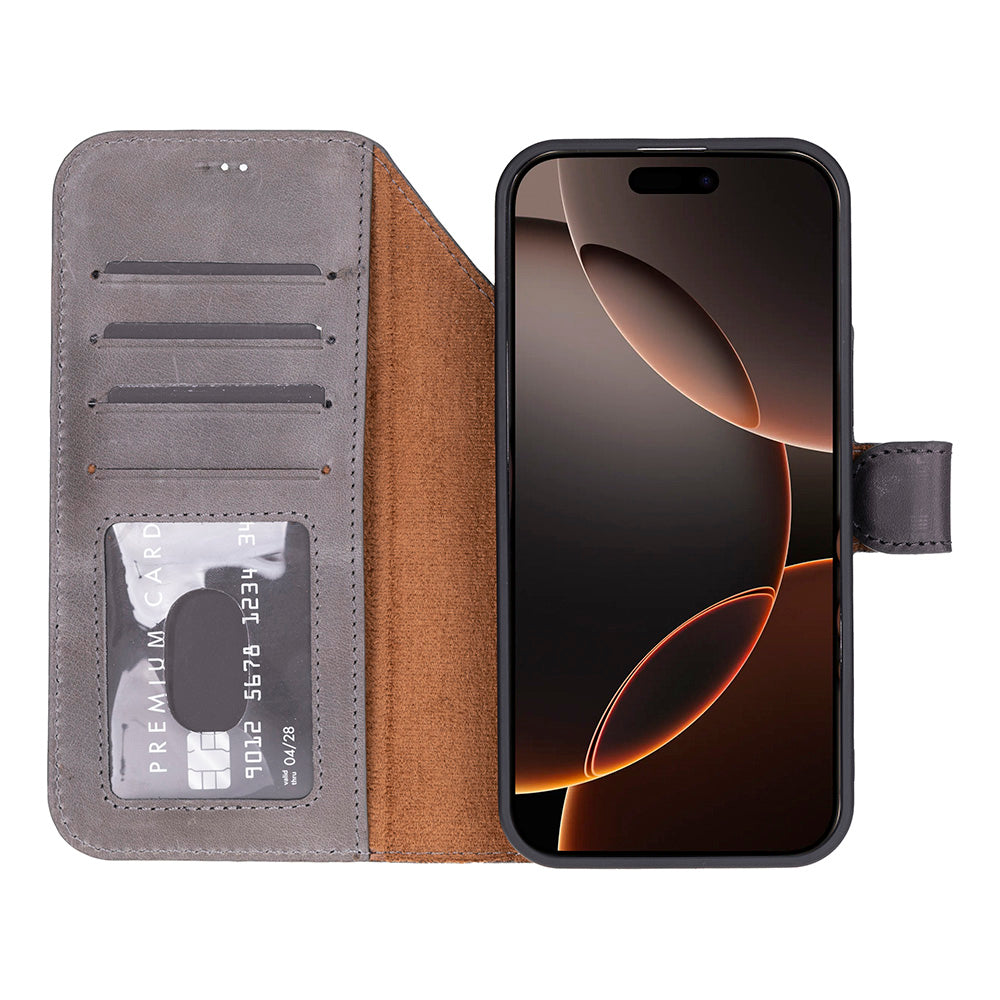 Magic iPhone 17 Pro Genuine Leather Detachable Wallet Case