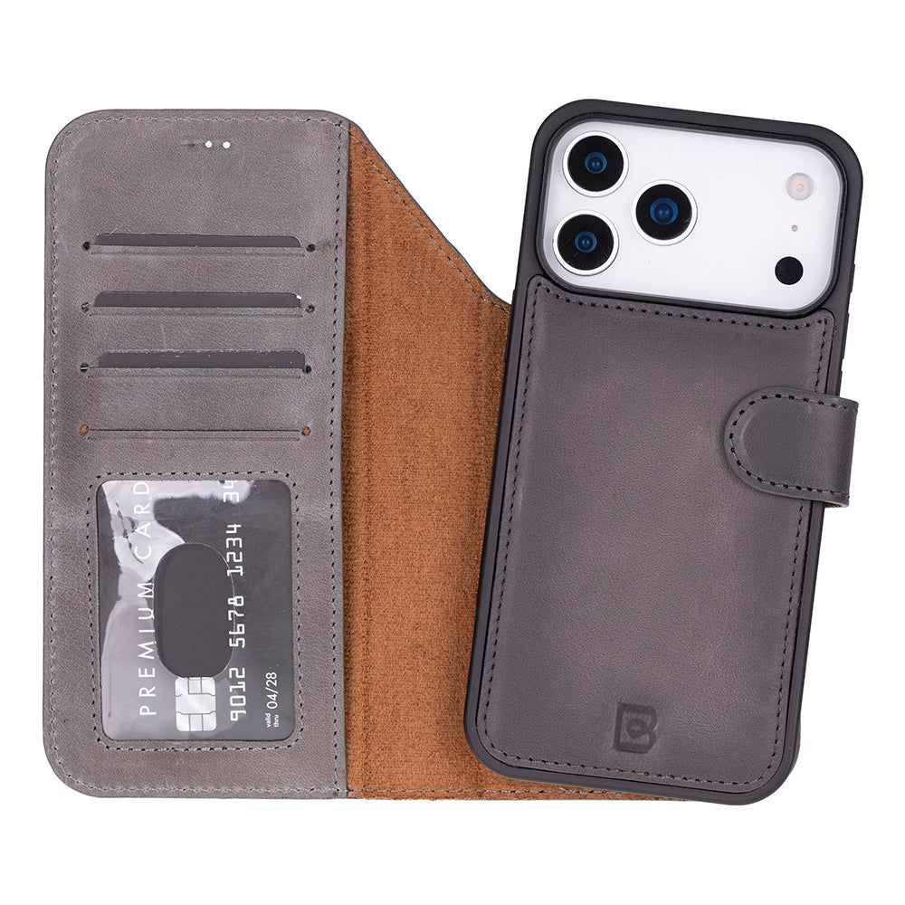 Magic iPhone 17 Pro Detachable Genuine Leather Wallet Case