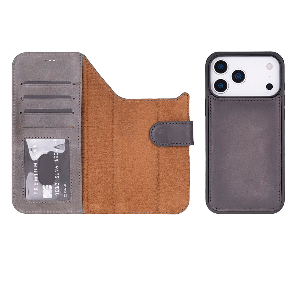 Magic iPhone 17 Pro Genuine Leather Detachable Wallet Case
