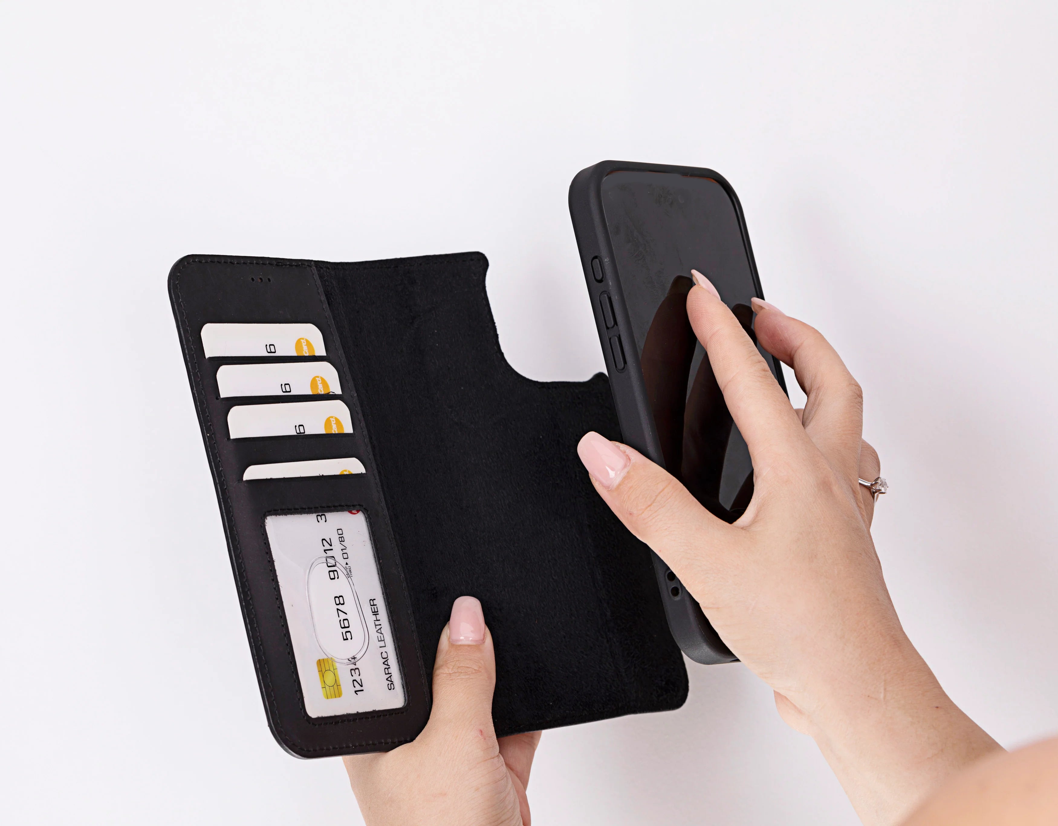 Liluri iPhone 16 Pro Ayrılabilir Hakiki Deri Cüzdan Kılıf