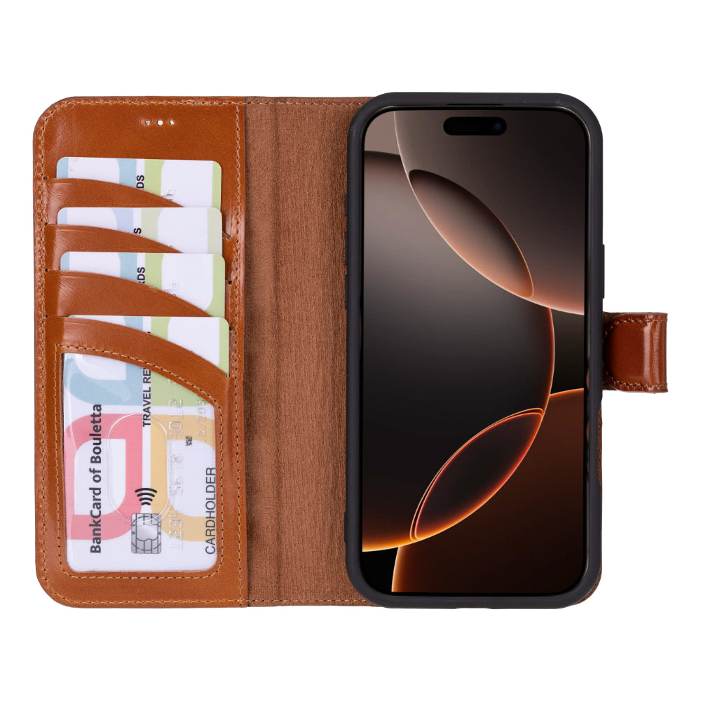 Magic iPhone 16 Pro Genuine Leather Detachable Wallet Case