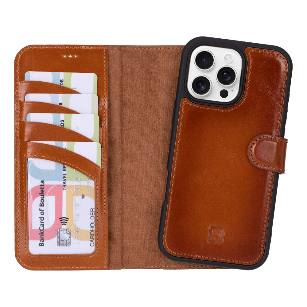 Magic iPhone 16 Pro Genuine Leather Detachable Wallet Case