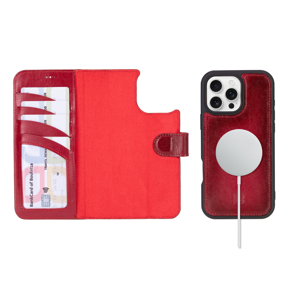 Magic iPhone 16 Pro Genuine Leather Detachable Wallet Case