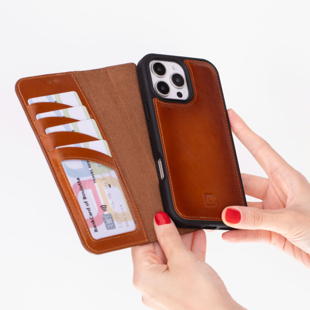 Magic iPhone 16 Pro Genuine Leather Detachable Wallet Case
