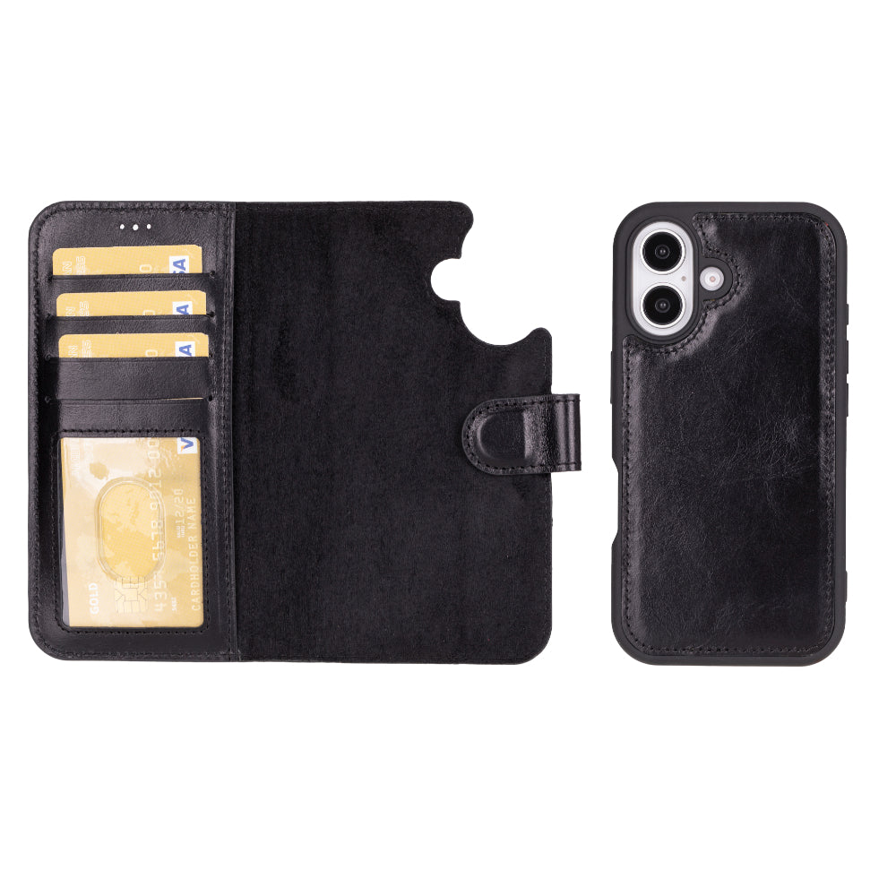 Magic iPhone 16 Plus Genuine Leather Detachable Wallet Case