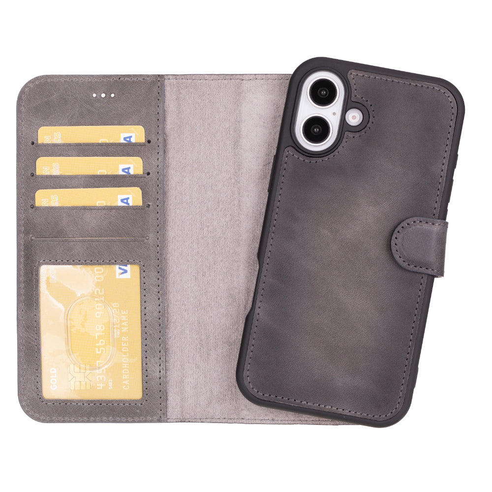 Magic iPhone 16 Plus Genuine Leather Detachable Wallet Case