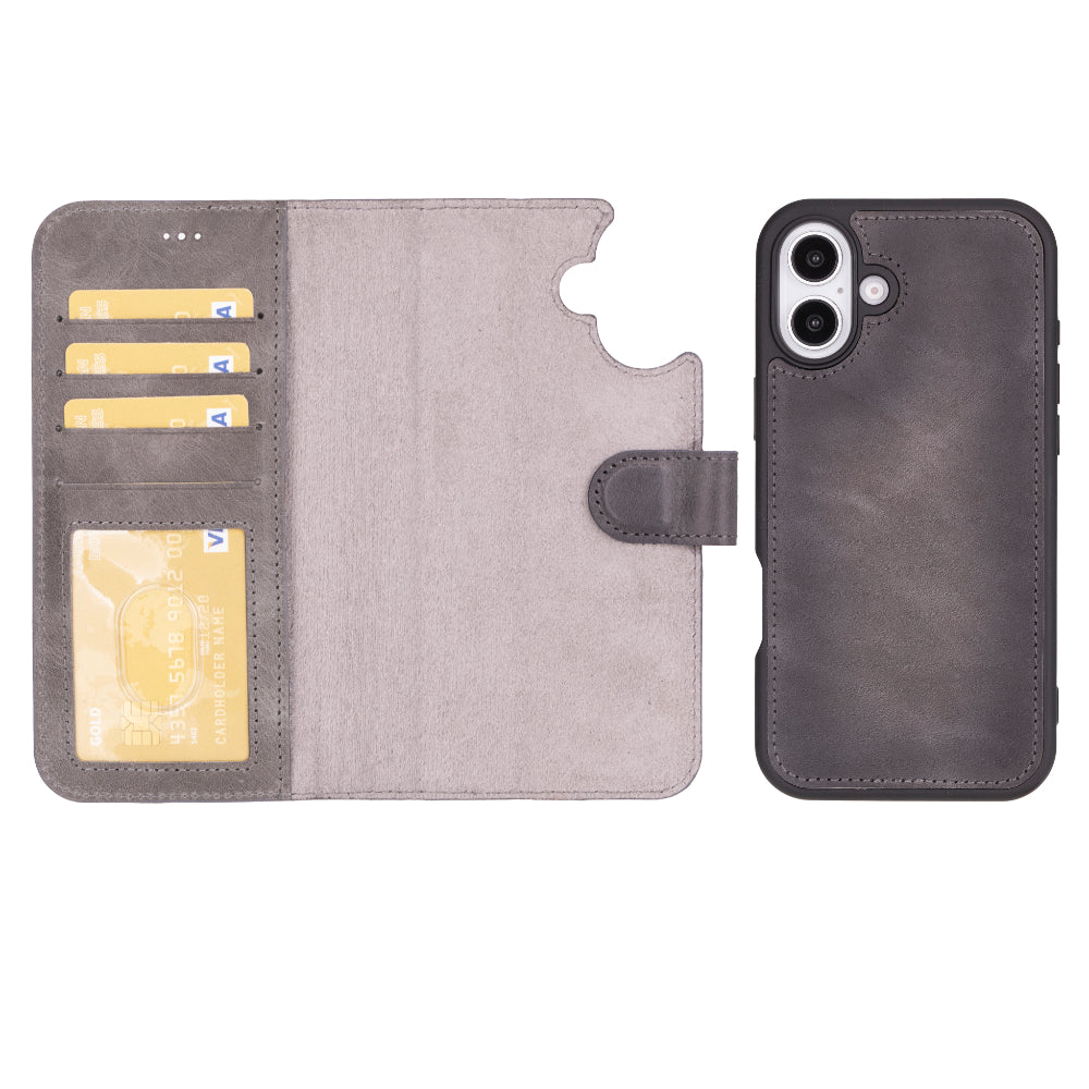 Magic iPhone 16 Plus Genuine Leather Detachable Wallet Case