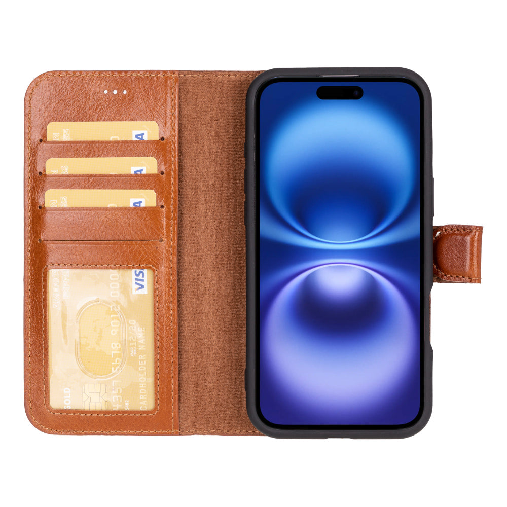 Magic iPhone 16 Plus Genuine Leather Detachable Wallet Case