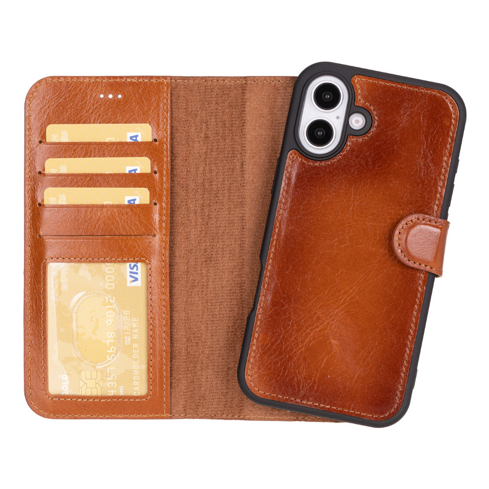 Magic iPhone 16 Plus Genuine Leather Detachable Wallet Case
