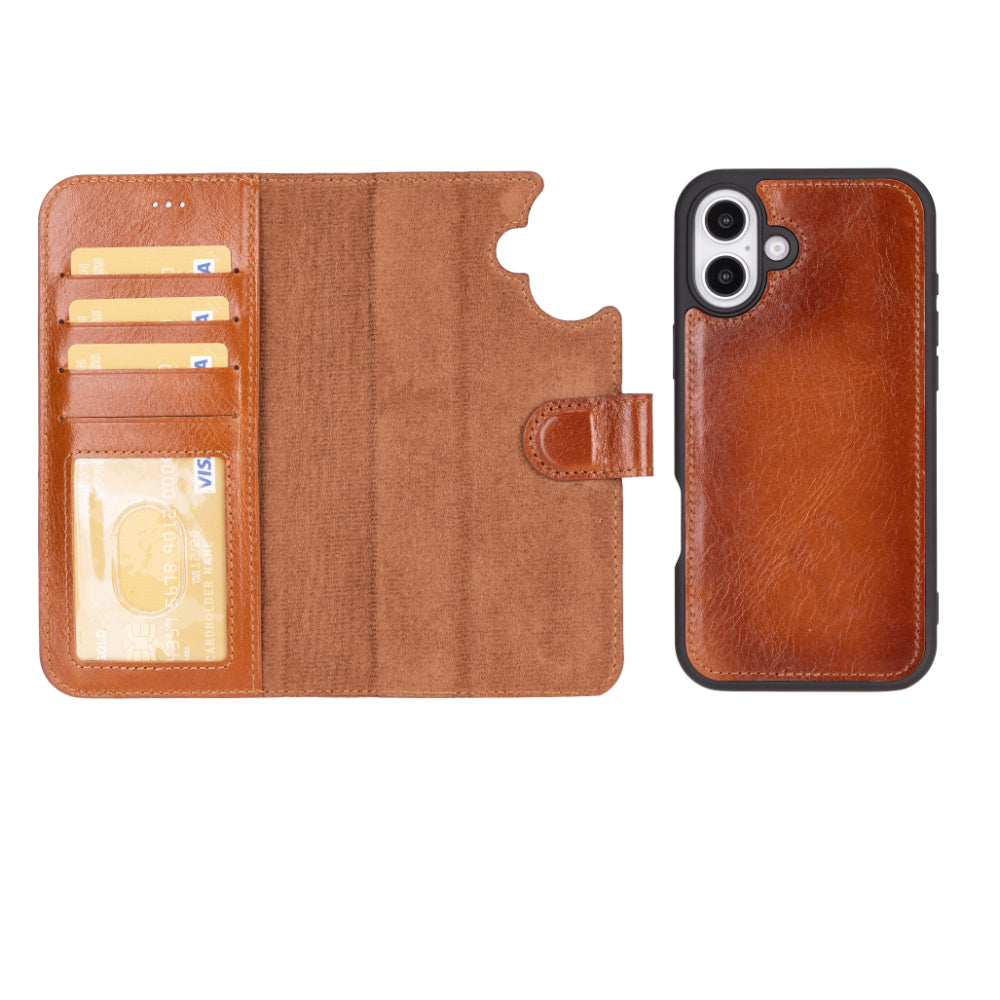 Magic iPhone 16 Plus Genuine Leather Detachable Wallet Case