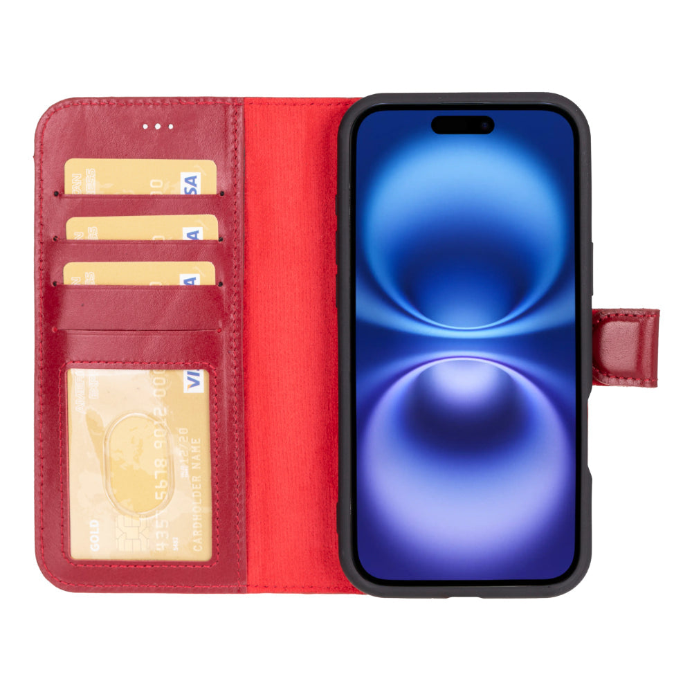 Magic iPhone 16 Plus Genuine Leather Detachable Wallet Case