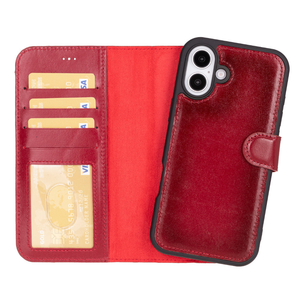 Magic iPhone 16 Plus Genuine Leather Detachable Wallet Case