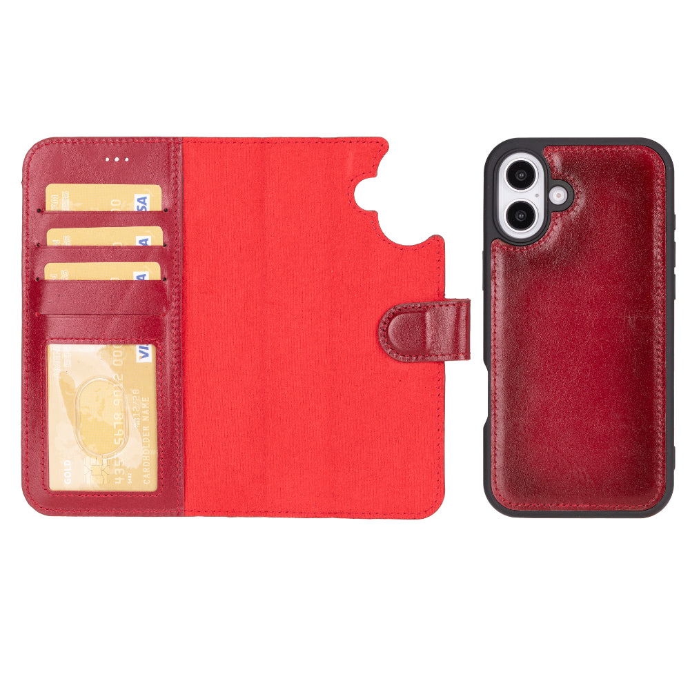Magic iPhone 16 Plus Genuine Leather Detachable Wallet Case