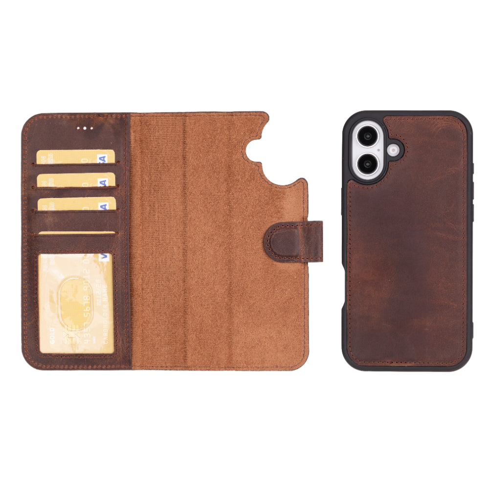 Magic iPhone 16 Plus Genuine Leather Detachable Wallet Case
